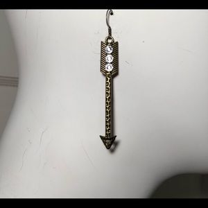 LONG ARROW EARRINGS WITH RHINESTONES BRASS CUPIDS ARROWS VALENTINE  3” LONG